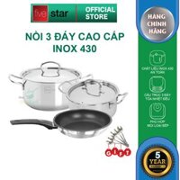 Bộ 2 nồi và 1 chảo chống dính 3 đáy từ inox 430 cao cấp FiveStar Standard nắp inox  tặng 5 muỗng  - Bộ nhỏ