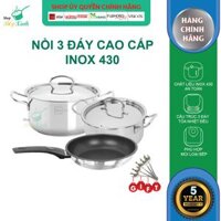 Bộ 2 nồi và 1 chảo chống dính  3 đáy từ inox 430 FiveStar Standard  nắp inox tặng 5 muỗng - Bộ vừa