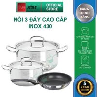 Bộ 2 nồi và 1 chảo chống dính 3 đáy từ inox 430 FiveStar Standard nắp inox , dùng được mọi bếp - Bộ nhỏ
