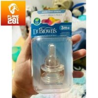 Bộ 2 Núm Ti Bình Sữa Cổ Hẹp Dr.Brown's số 2 (3-6M) chính hãng