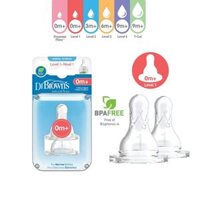 Bộ 2 núm ty Dr. Brown's cổ thường cỡ số 1 cho trẻ 0-3 tháng