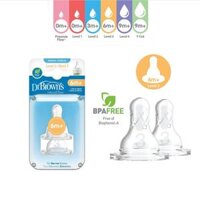 Bộ 2 núm ty Dr. Brown's cổ thường cỡ số 3 cho trẻ 6-9 tháng