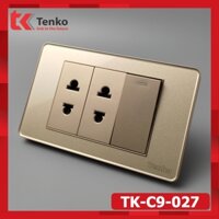 Bộ 2 Ỏ Cắm +1 Công Tắc Đèn Âm Tường Cao Cấp Mặt Nhựa Acrylic Cao Cấp Lắp Đế Âm Chữ Nhật Thông Dụng TK-C9-025