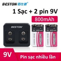 Bộ 2 Pin sạc 9V 800mAh tặng sạc hãng BESTON Pin sạc vuông 9V dung lượng cao Chuyên Mic karaoke  | Bảo hành 2 tháng