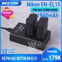 Bộ 2 Pin + Sạc Đôi Beston EN-EL15 Cho Nikon Z5 Z6 Z7 D7000 D7100 D7200 D750 D800 D810 D850 D610 D780 D500