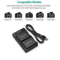 Bộ 2 pin và sạc Canon LP-E8 chính hãng RAVPower RP-BC019 for EOS 550D, EOS 600D, EOS 650D, EOS 700D, Rebel T2i, T3i, T4i