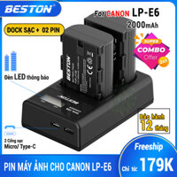 Bộ 2 pin và sạc đôi cho Canon LP-E6/E6N Beston dùng cho máy ảnh EOS R 90D 5d4 70D 6d2 R6 R5 5D2 5D3 60D 7D2 7D