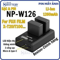 Bộ 2 Pin và Sạc Đôi Fujifilm NP-W126/W126S Beston Cho Fujifilm X-T20 X-T10 X-T100 X100F X-H1 X-T3 X-T2 X-T1 X-A5 X-A3