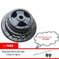 Bộ 2 tạ miếng gang 2kg 3kg 5kg10kg + đòn tạ 18m + găng tay tập tạ