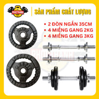 Bộ 2 tạ tay tháo lắp miếng gang tạ bánh gang 3 lỗ 11.7kg (2 đòn 35cm, 4 miếng 3kg, 4 miếng 2kg)