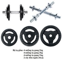 Bộ 2 tạ tay tháo lắp miếng gang tạ bánh gang 3 lỗ 31.5kg (2 đòn 35cm + 8 miếng 5kg + 4 miếng 2kg + 4 miếng 3kg)