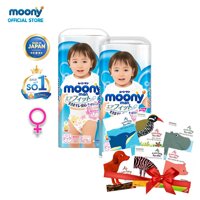 Bộ 2 tã/bỉm quần cao cấp Moony XL - 38 miếng dành cho bé gái (12-17kg)- tặng 1 bộ sach Ehon 6 quyến