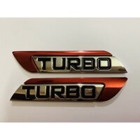 Bộ 2 Tem kim loại mạ crom TURBO chữ đen nền trắng phối đỏ