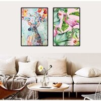 Bộ 2 tranh canvas hươu công 40CM x 60CM X 2 TẤM ( KHUNG VIỀN ĐEN) SR17