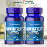 Bộ 2 Viên uống Dầu gan cá tuyết giúp sáng mắt Puritan's Pride Cod Liver Oil 100 viên