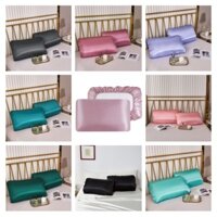 Bộ 2 Vỏ Gối Lụa Satin Màu Trơn Co Giãn Thời Trang Mùa Hè