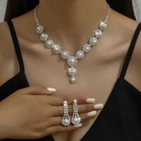 Bộ 2 Vòng Cổ Kim Cương Giả Châu Âu Và Mỹ Kẻ Sọc Bông Tai Ngọc Trai Giả Bộ Cô Dâu