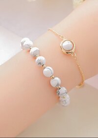 Bộ 2 vòng tay phong thủy đá san hô trắng 8mm mix bi tròn cao cấp cho Nữ cầu Lộc Tài Duyên