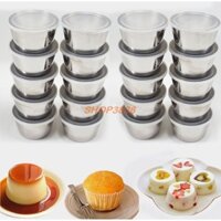 Bộ 20 Khuôn Làm Bánh Flan Inox 304 Có Nắp Nhựa Khít Tặng 20 Khuôn Rau Cau Không Nắp