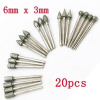 Bộ 20 mũi đá mài kim cương mũi chạm khắc độ mịn 150 Grit cán 3mm hps store