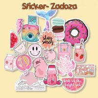 Bộ 20 sticker Pink tone nhãn dán màu hồng pastel trang trí mũ bảo hiểm, đàn, guitar, ukulele, điện thoại laptop - 1-chống nước nhám