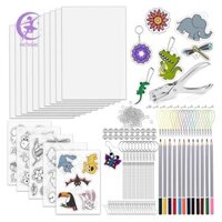 Bộ 218 tờ nhựa thu nhỏ: 15 tờ nhựa, móc khóa, đục lỗ và bút chì cho đồ thủ công. Hoàn hảo cho trẻ em