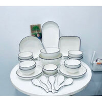 Bộ 24 Chi Tiết Cao Cấp,Bộ Chén Bát Đĩa Tô Sứ Viền Đen Cao Cấp,Chén Ăn Cơm Sứ,Bát Ăn Cơm Sứ,Bộ Chén Đĩa Tô Sứ Sang Trọng