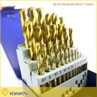 Bộ 25 mũi khoan sắt 1-13mm A0100B C-Mart Tools,DIN 338, HSS TiN