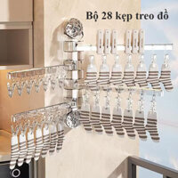 Bộ 28 móc kẹp xoay 180 độ gấp gọn treo quần áo tất vớ đồ lót dán tường dạng hít, Móc kẹp phơi đồ