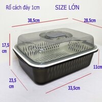 bộ 2c hộp nhựa có nắp và rổ nhựa, bộ thau rổ có nắp, có thể úp chén ly; size lớn 38,5x28,5cm cao 17,5cm. MT3125x2