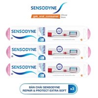 Bộ 3 Bàn chải đánh răng SENSODYNE Repair & Protect Extra Soft với cổ bàn chải linh hoạt, lông mềm, sạch sâu