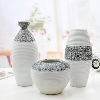 Bộ 3 bình gốm sứ trắng in hoa tròn