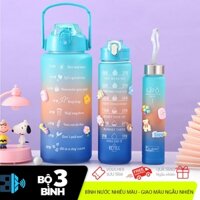 Bộ 3 bình nước nhắc nhở đa dạng màu radian ngẫu nhiên có sticker