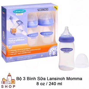 Bộ 3 bình sữa Lansinoh mOmma, NaturalWave Nipple 240ml