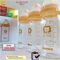 Bộ 3 bình sữa Simba 180ml thủy tinh cổ rộng siêu nhẹ.