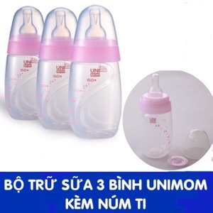 Bộ 3 bình trữ sữa có núm ti cho bé bú Unimom UM871128 - 150ml
