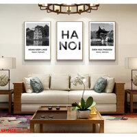 Bộ 3 Bức Tranh Trắng Đen Hà Nội Xưa Treo Tường Trang Trí Quán Ăn Cafe Nhà Hàng Khách Sạn Resort - MELYHOME DECOR