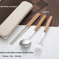 Bộ 3 cái muỗng đũa inox cán gỗ có hộp