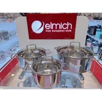 Bộ 3 cái nồi inox 3 đáy nắp kính Elmich Trimax XR EL-3843