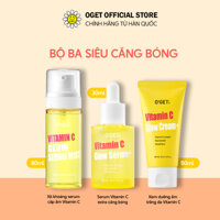 Bộ 3 Cấp Ẩm Trắng Da Căng Bóng Se Khít Lỗ Chân Lông OGET Vitamin C  Glow Plus Serum 30ml, Kem Dưỡng 50ml, Xịt Khoáng 80m