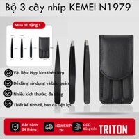 Bộ 3 cây nhíp KEMEI N1979 đa năng, tỉa chân mày, nhổ râu tặng bao da cao cấp gọn nhẹ dễ dàng mang theo TRITON