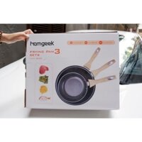 Bộ 3 chảo chống dính hãng Homgeek size 20 26 30cm, Chảo chống dính 2 lớp dùng cho mọi loại bếp, tay cầm cách nhiệt