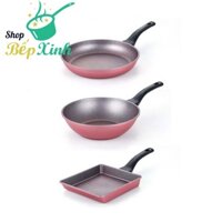 Bộ 3 chảo chống dính vân đá Ecoramic- chảo chiên 20cm-24cm & chảo chiên sâu lòng 24cm, dùng cho bếp ga và bếp hồng ngoại