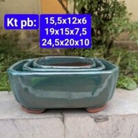 Bộ 3 chậu chữ nhật bo góc gốm Bát Tràng trồng cây bonsai mini để bàn, ban công