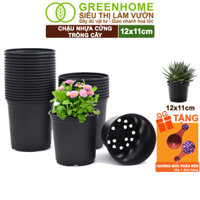 Bộ 3 Chậu nhựa trồng cây, nhiều kích thước, thoát nước tốt, đa dạng kích thước trồng cây, hoa, kiểng lá Greenhome - 3C NHỰA CỨNG 12x11