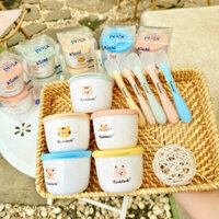 Bộ 3 chi tiết cốc tập uống và chén ăn dặm kèm muỗng silicone Kichilachi cho bé
