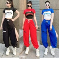 Bộ 3 chi tiết QUẦN GIÓ ÁO THUN tập zumba gym dancer (QUẦN CÚC BẤM+ÁO TANK+BRA ROCK)