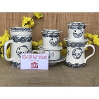 Bộ 3 cốc lọc trà- cafe phin- cafe sữa sứ Bát Tràng Hoa văn cá lóc