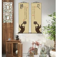 BỘ 3 CUỘN TRANH LỤA PHẬT GIÁO TREO PHÒNG THIỀN , PHÒNG TRÀ , PHÒNG THỜ