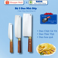 Bộ 3 dao bếp HADA chặt xương thái thịt gọt hoa quả thép trắng không gỉ sắc bén